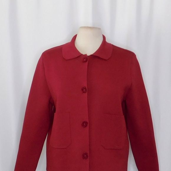 ZARA Floral Button Knit Jacket Blazer Solid Red Knitwear Pockets Knitwear Large - Picture 4 of 16